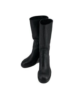 Chanel CC Logo Leather Boots 38C Black